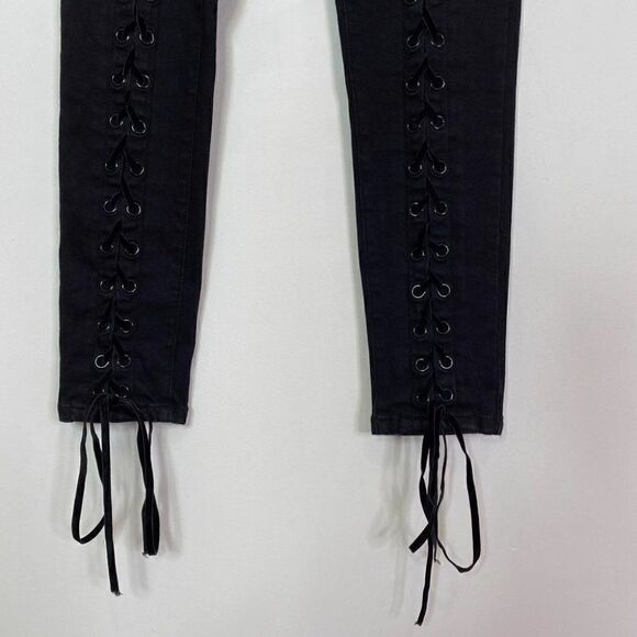 CLEARANCE Neon Blonde Blondie Tie Up Black Lace-Up Jeans - Picture 6 of 9